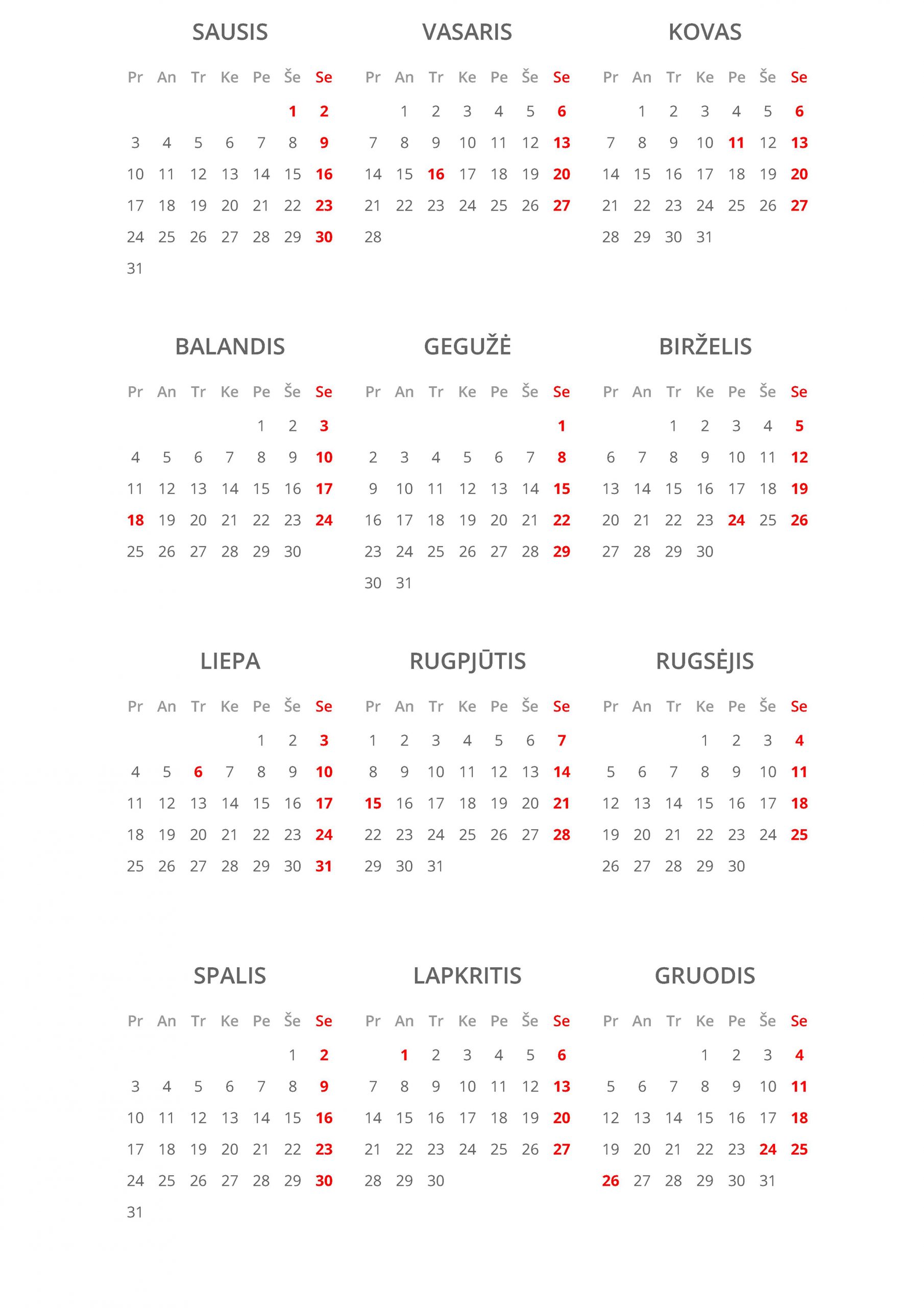 2022 kalendorius