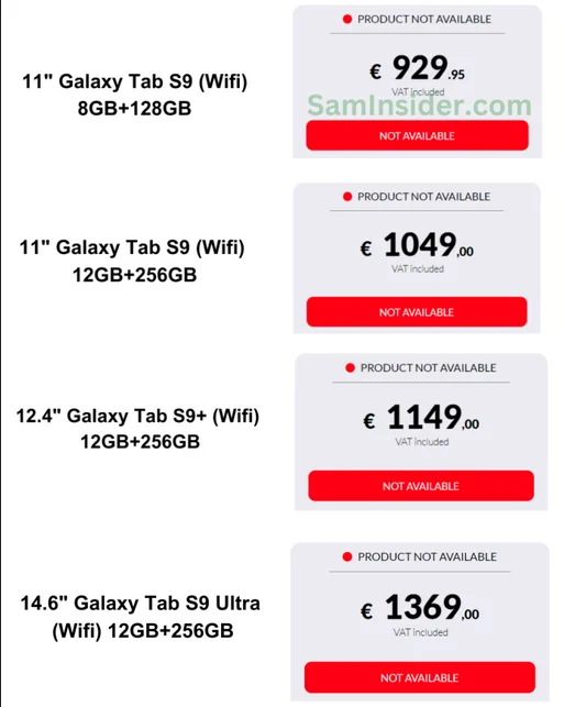Galaxy Tab 9 kainos