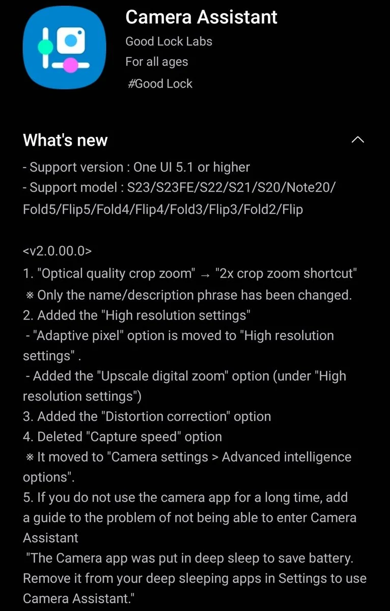 Camera Assistant 2.0.00.0 atnaujinimas