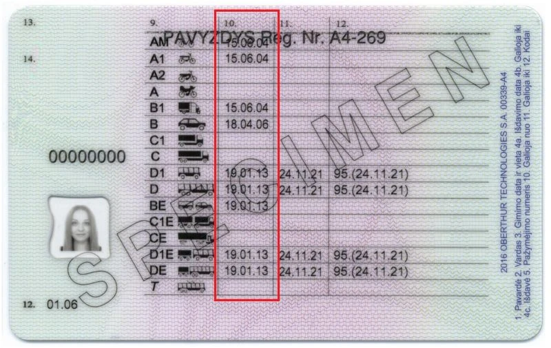 Vairuotojo pažymėjimo pavyzdys / Regitra nuotr.