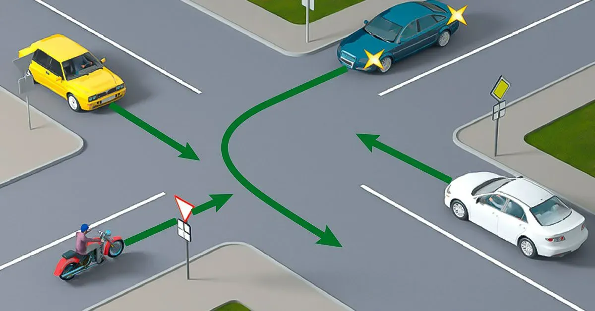 Kokia tvarka automobiliai pravažiuos sankryžoje