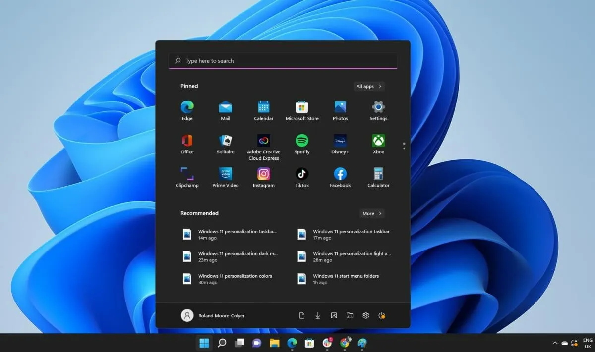 Naujas Windows 11 pradžios meniu