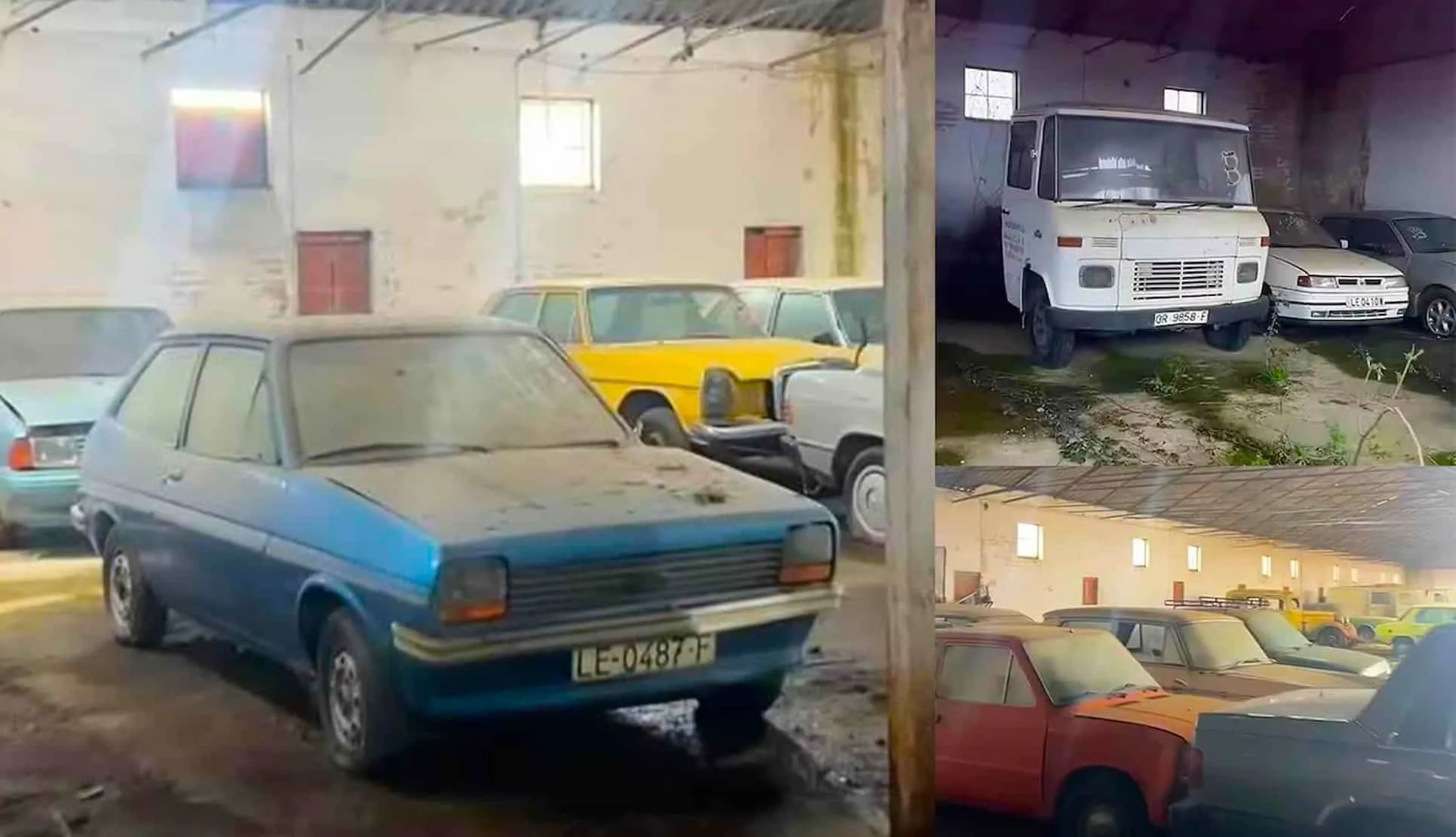 Sandėlis su senais automobiliais Prancūzijoje