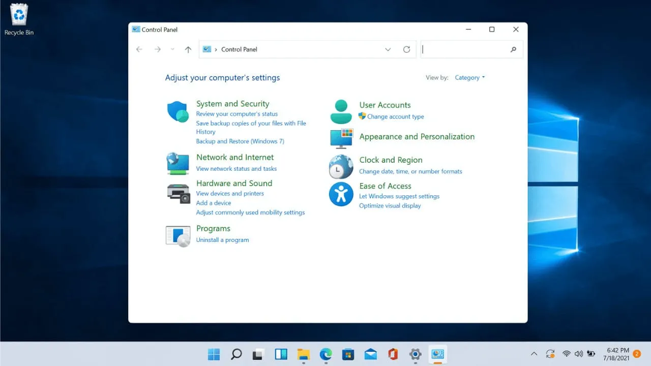 Windows Control panel nebeliks