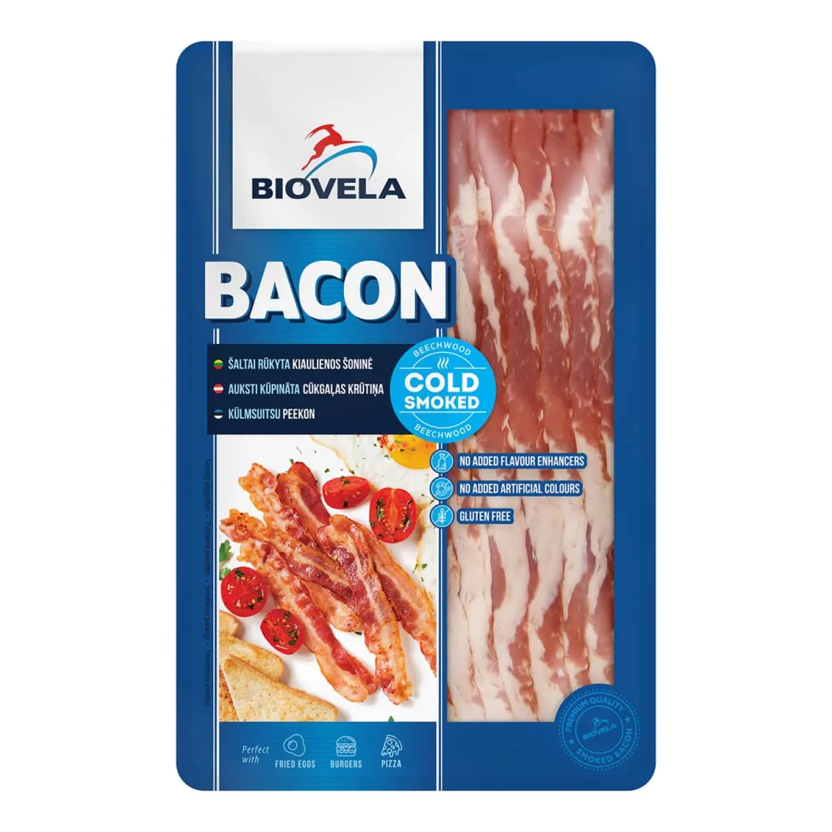 Biovela šaltai rūkyta šoninė 140 g