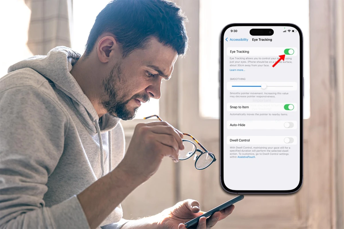 Akių sekimas iPhone su iOS 18