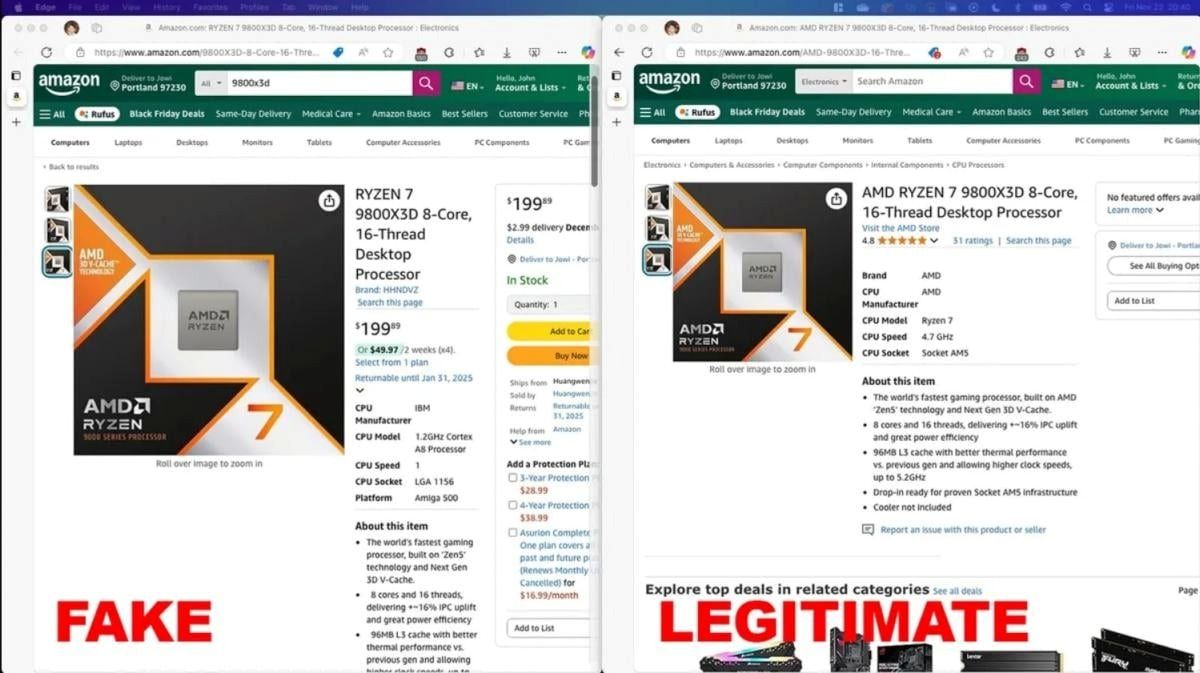 Amazon užplūdo sukčiai, siūlo įsigyti brangų AMD procesorių už kelis šimtus dolerių
