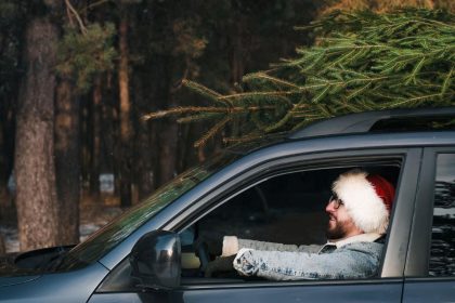 Eglutės vežimas ant automobilio stogo