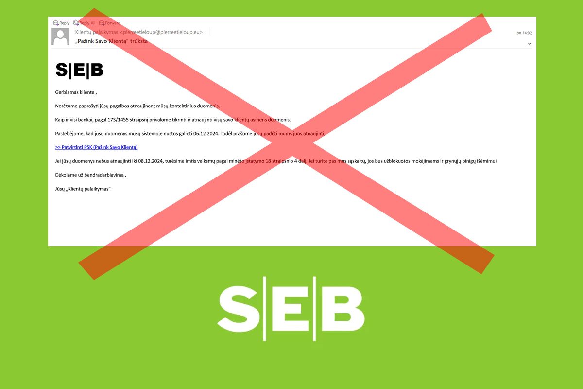 SEB banko įspėjimas apie sukčius