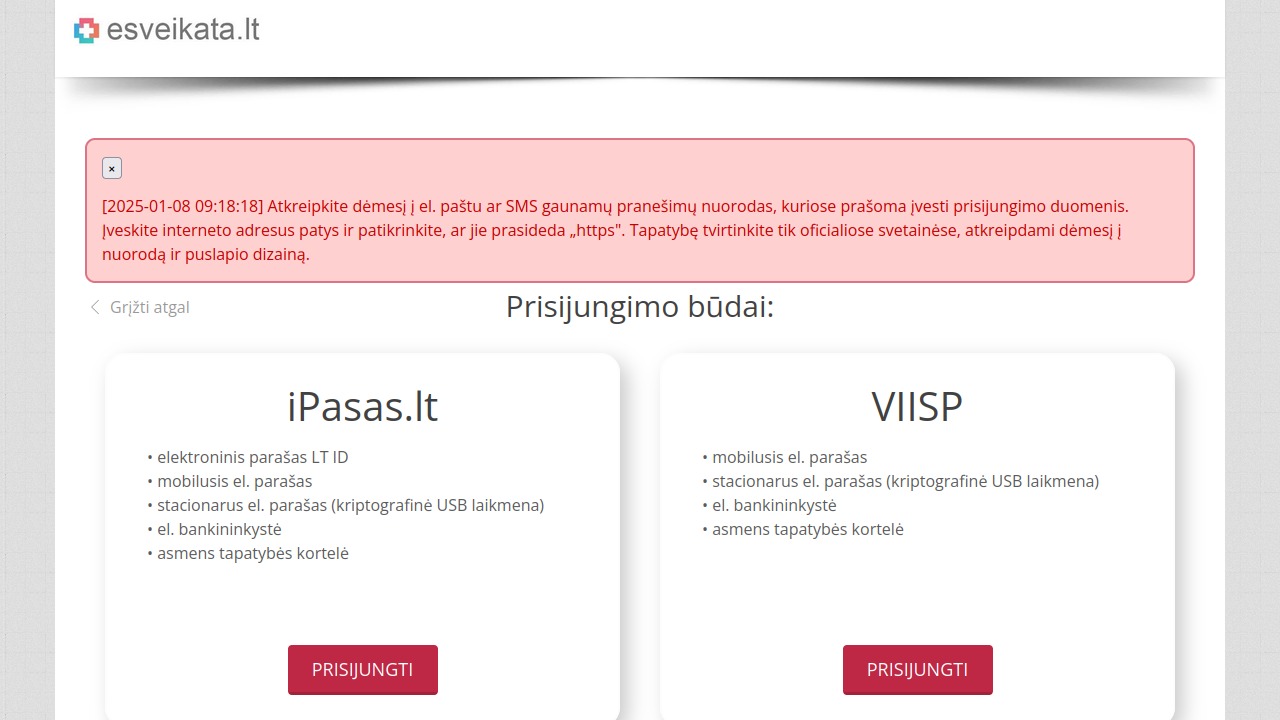 Taip atrodo tikrasis E-sveikata prisijungimas