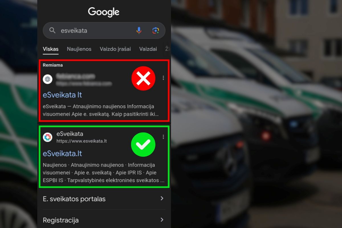 Netikras eSveikata puslapis vėl griebia aukas