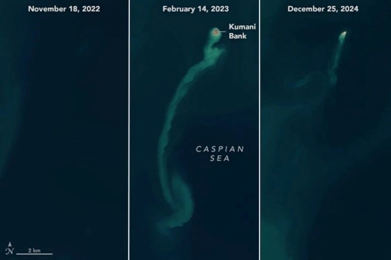 Palydovinė nuotrauka (NASA Žemės observatorijos Wanmei Liang nuotraukos, padarytos naudojant USGS Landsat duomenis)