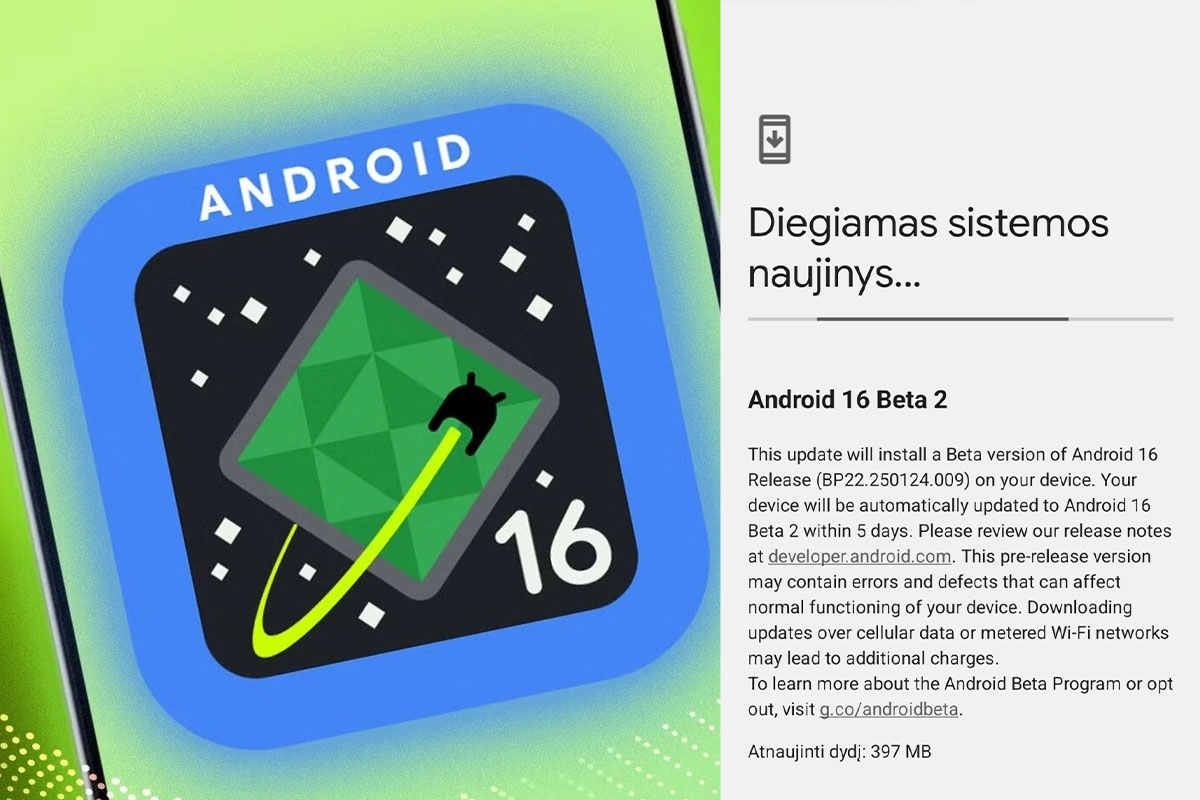 Android 16 beta 2 jau pasiekiamas Pixel telefonuose