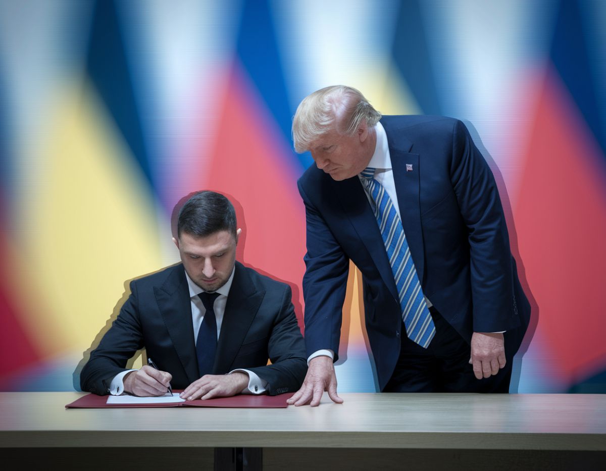 D. Trumpas spaudžia V. Zelenskį / AI nuotr.