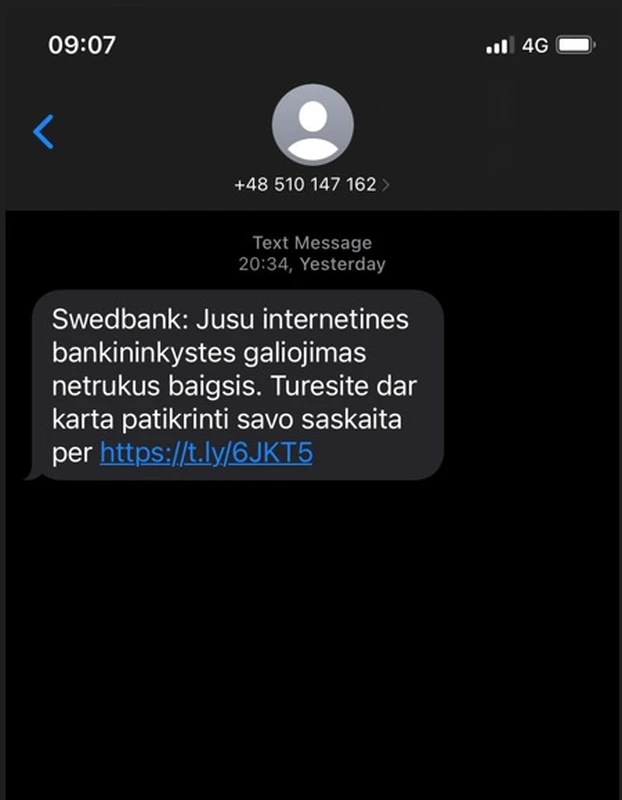 Sukčių SMS žinute
