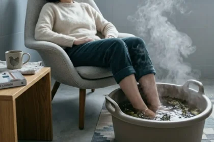 Kojų mirkymas šiltame vandenyje