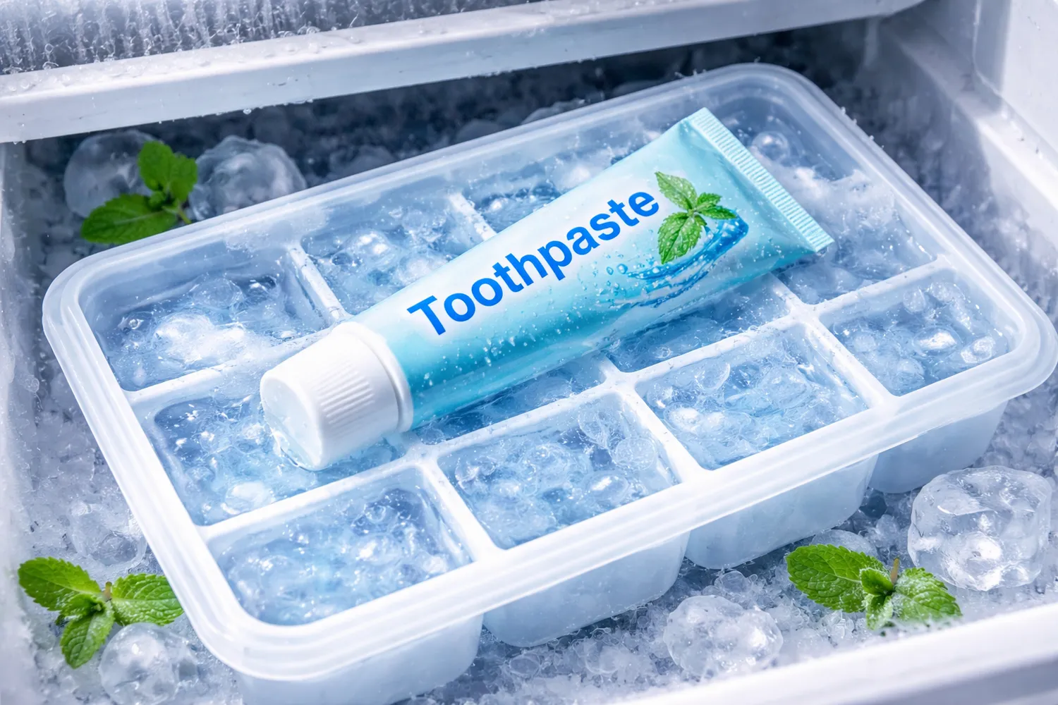 Dantų pasta užšalusi ledo kubelyje / ChatGPT nuotr.
