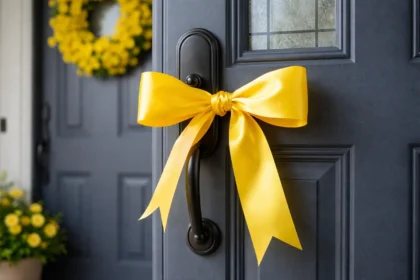 Geltona juosta ant durų rankenos