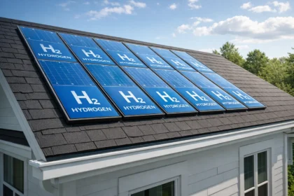 Hidrogeniniai saulės moduliai ant stogo/ ChatGPT nuotr.