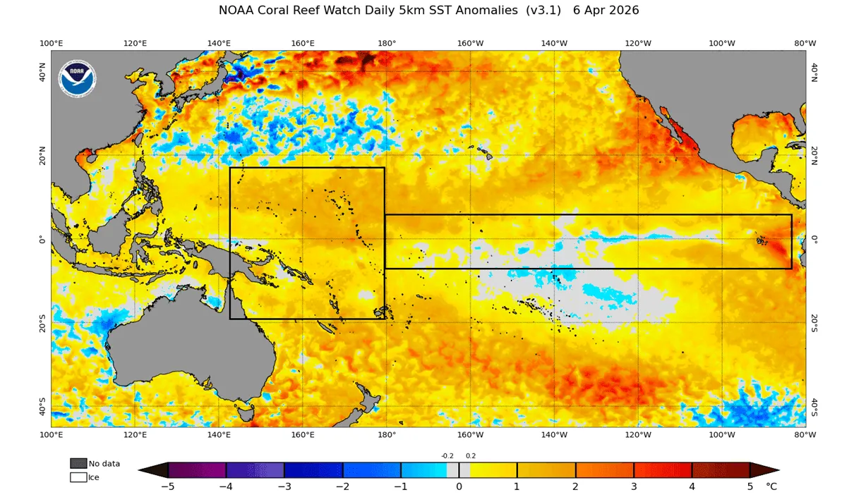 Meteorologai prognozuoja Super El Niño atėjimą (šaltinis NOAA; grafika Severe Weather.eu)