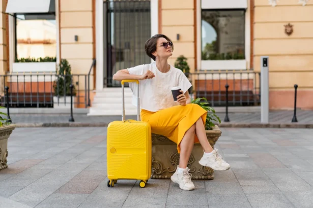 Geltonos spalvos lagaminas