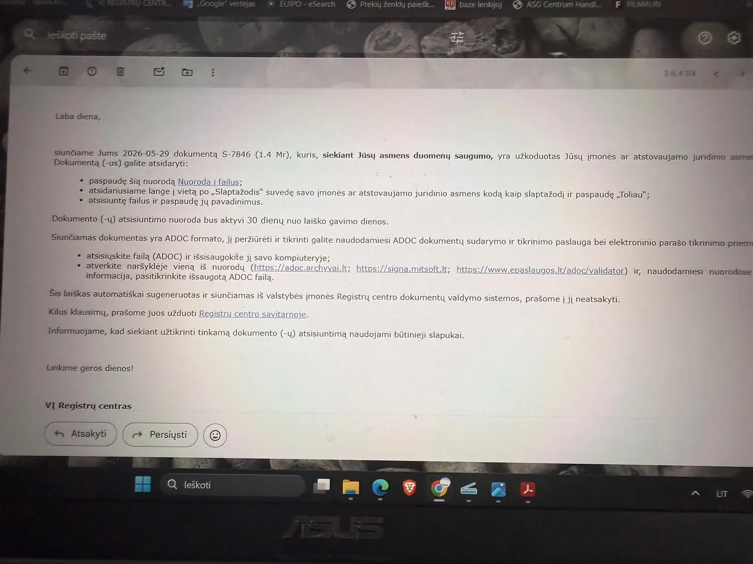 Netikras el. laiškas iš Registrų centro