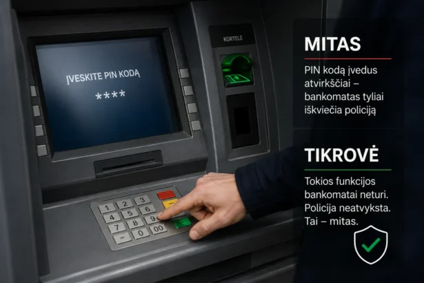 PIN kodą bankomate įvedus atvirkščiai policija neatvyks