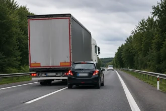 Sunkvežimis lenkia automobilį