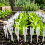 Augalų apsauga su plastikinėmis šakutėmis