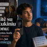 Mygtukinis telefonas rankose