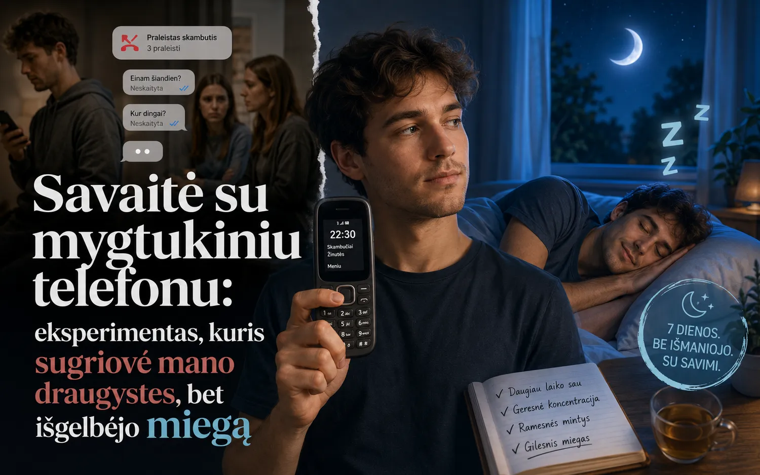Mygtukinis telefonas rankose
