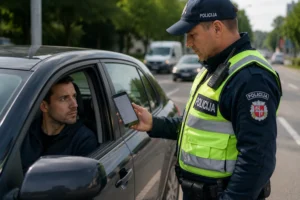 Policininkas tikrina telefoną