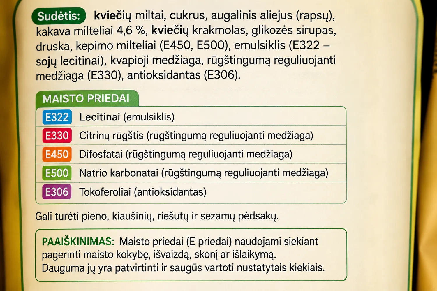 E raide pažymėti priedai