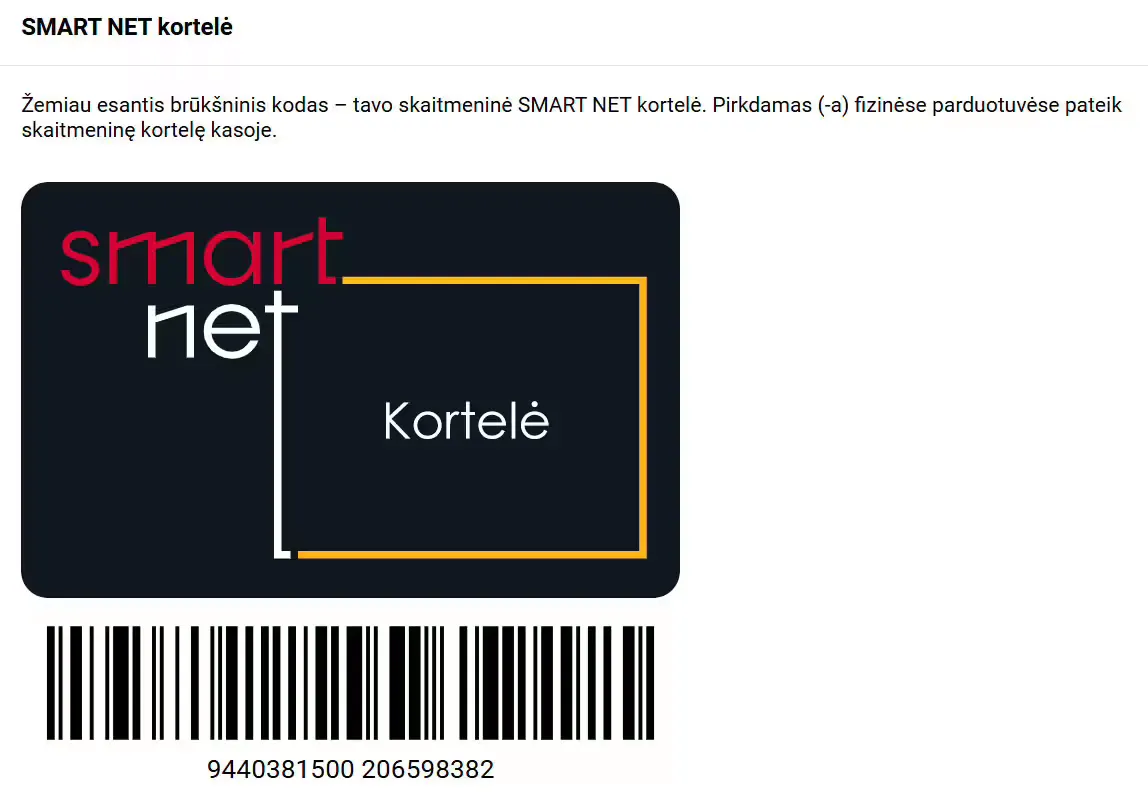 SMART NET nuolaidų kortelė