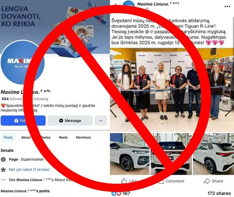 Maxima įspėja apie sukčius