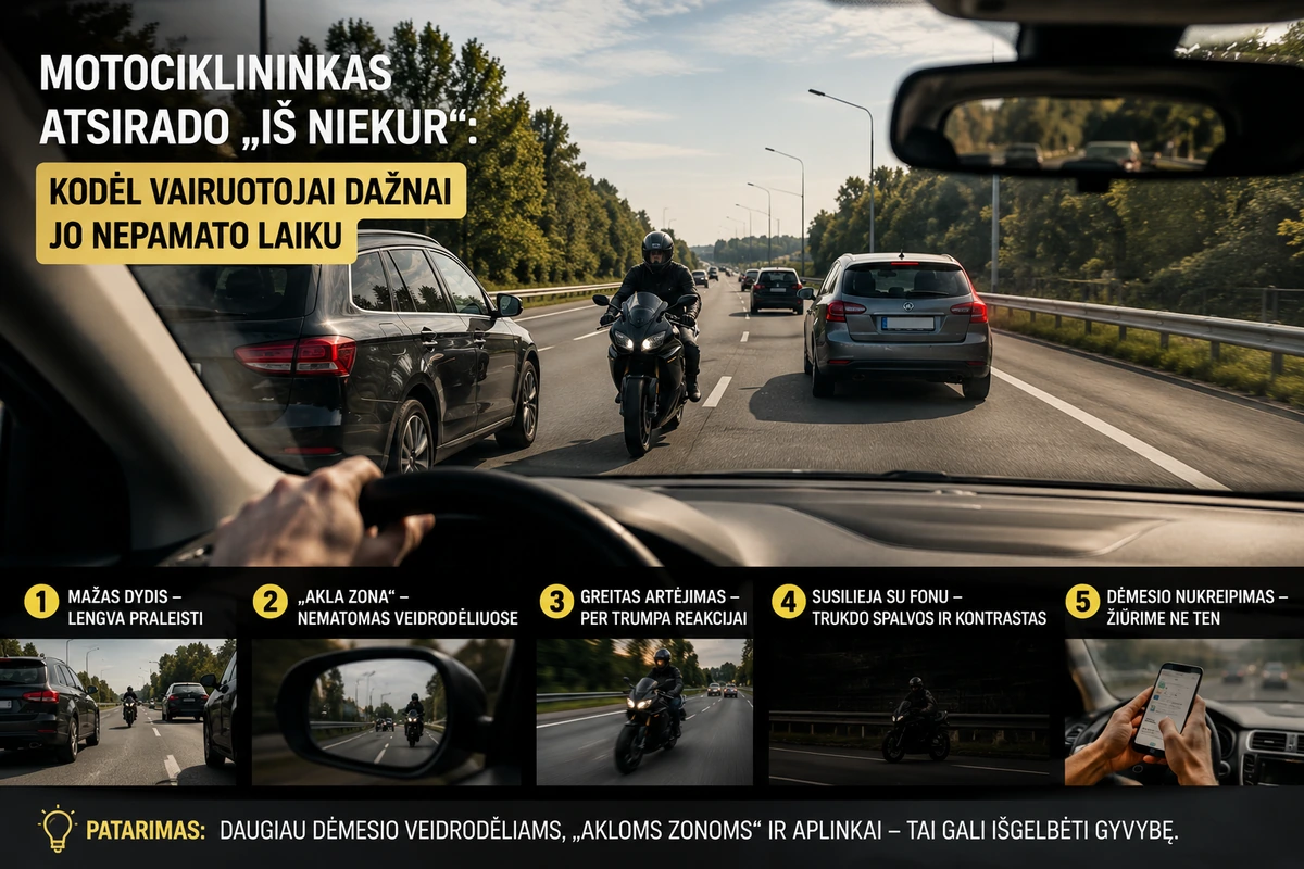 Motociklininkas atsirado „iš niekur“