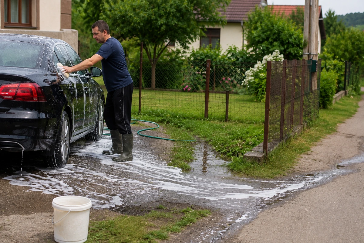 Kaimiņš mazgā automašīnu savā pagalmā, bet netīrais ūdens aizplūst pa zemi: vai par to var draudēt naudas sods?