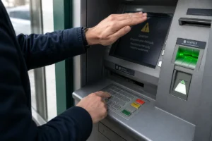 Žmonės pridengia PIN kodo įvedimą