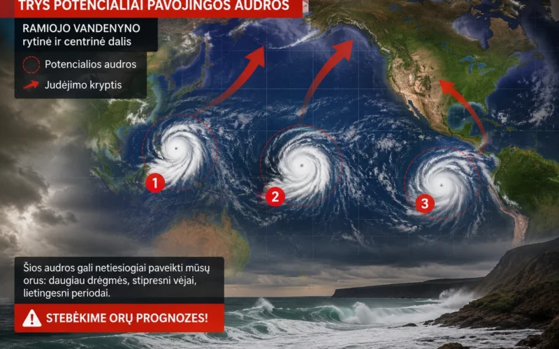 Ramiojo vandenyno rytinėje ir centrinėje dalyse numatomos trys potencialiai pavojingos audros