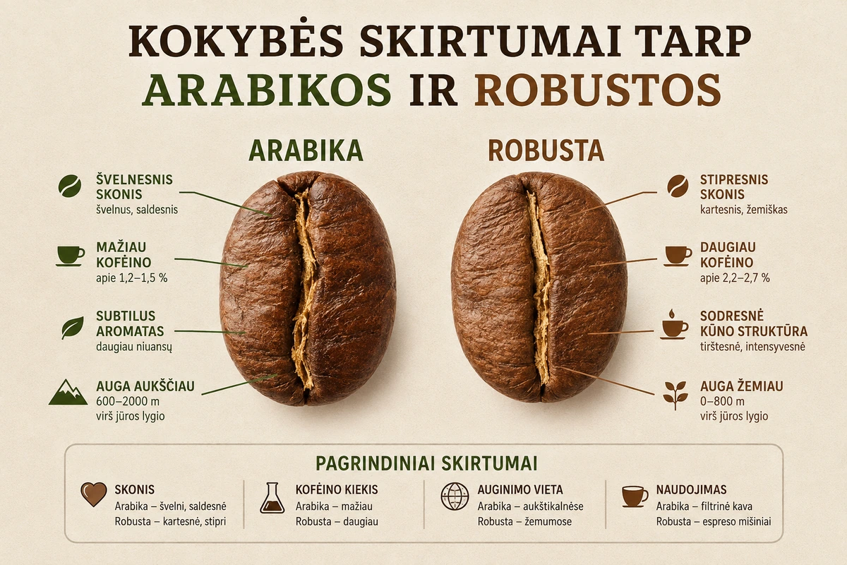 Kavos pupelių skirtumai