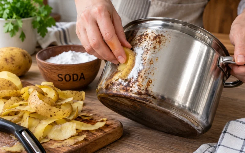Kartupeļu mizas ar sodu var notīrīt rūsu no katliem, taču nedrīkst pieļaut vienu kļūdu