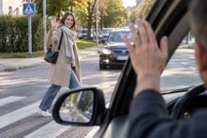 Žmogus pamojuoja vairuotojui