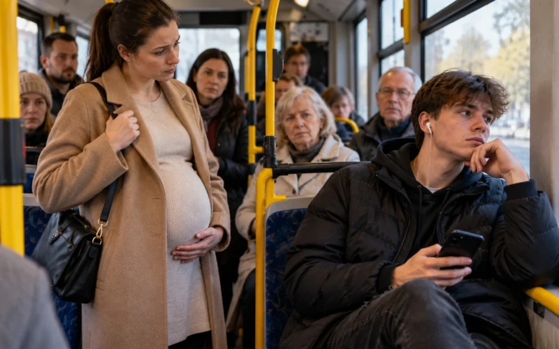 Nėščia moteris autobuse
