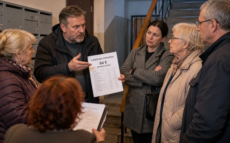 Per kaimynų susirinkimą balsavome dėl laiptinės remonto