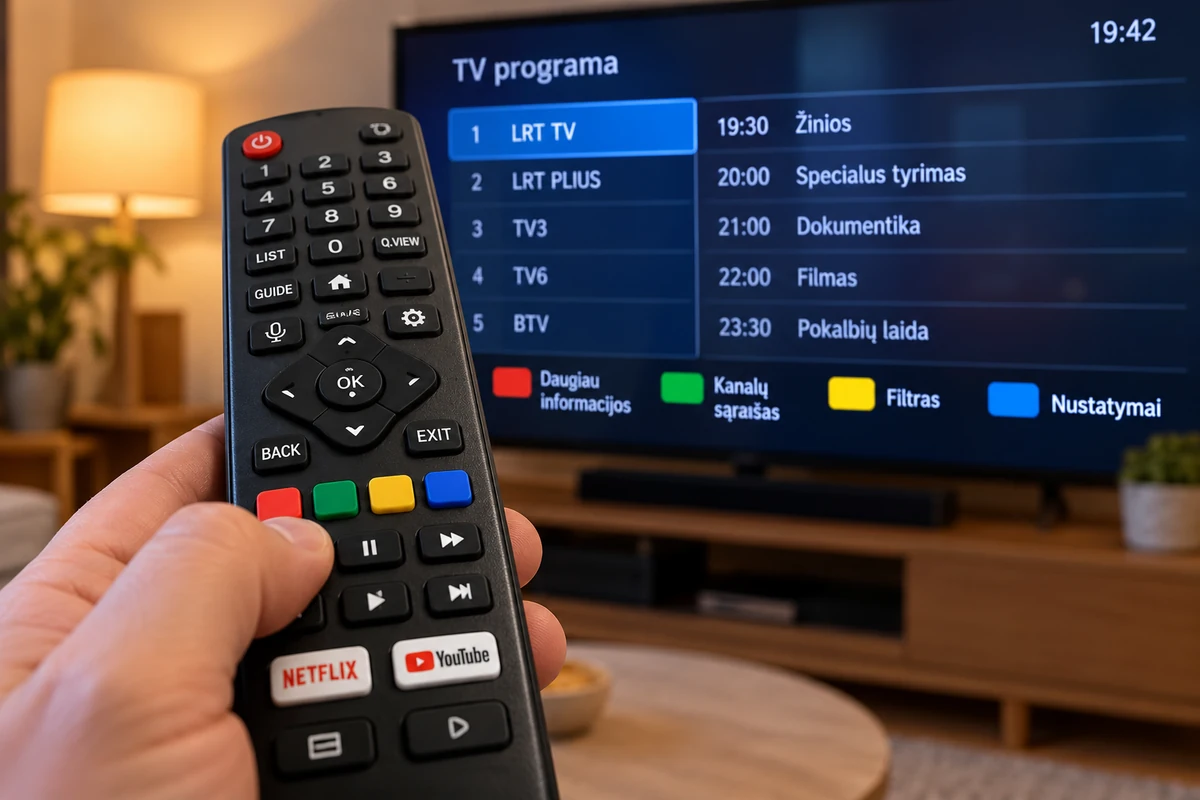 Kam reikalingi spalvoti mygtukai ant TV pulto