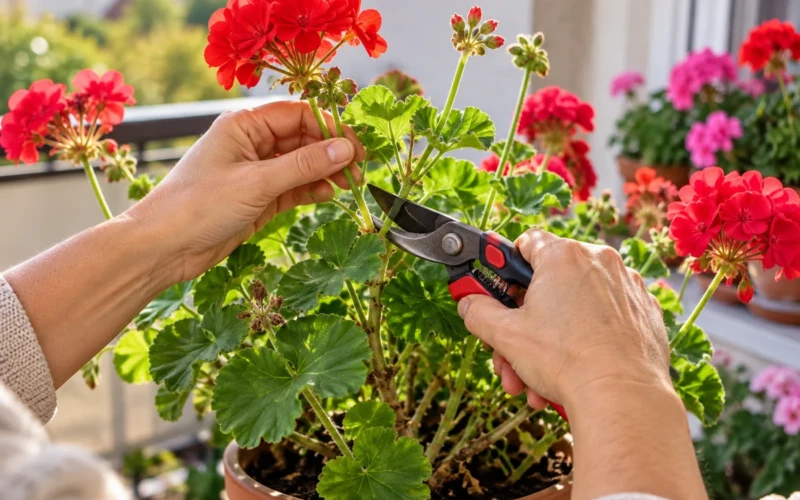 Pelargonijos ištįso ir beveik nebežydi