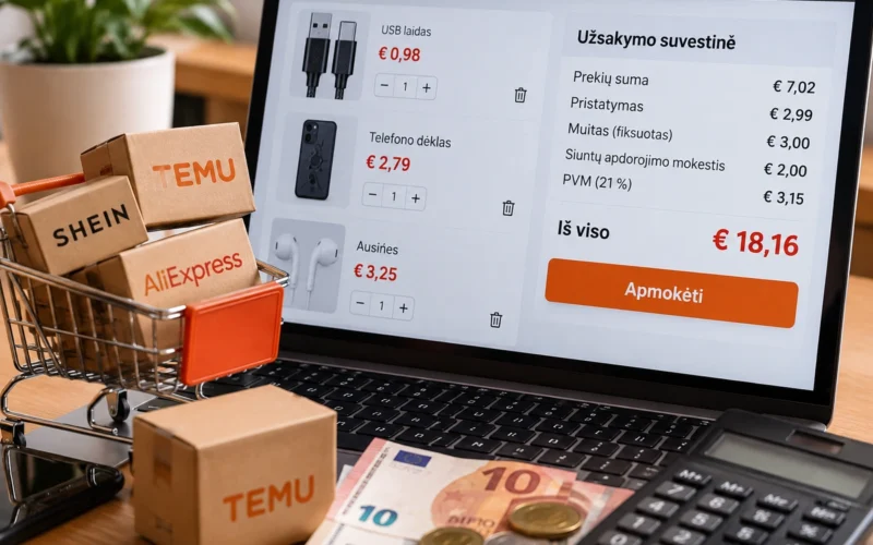 Pirkinių krepšelis su papildomais mokesčiais
