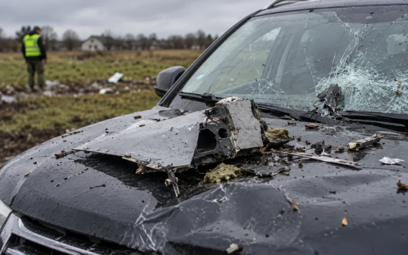 Drono nuolaužos ant automobilio