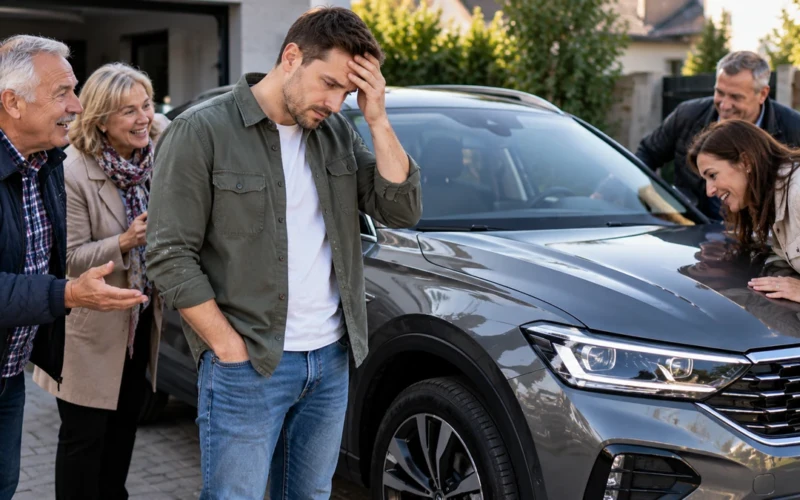 Sūnus nusipirko naują automobilį iš salono