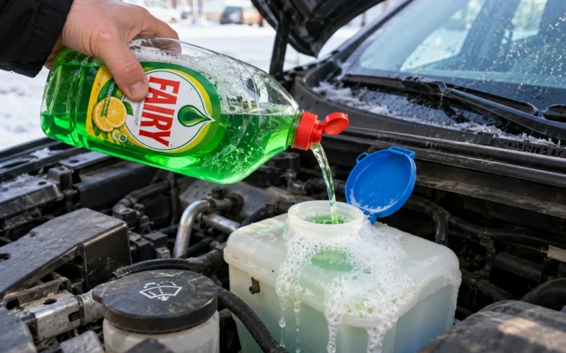 Į automobilio langų plovimo bakelį įpylėte „Fairy“?